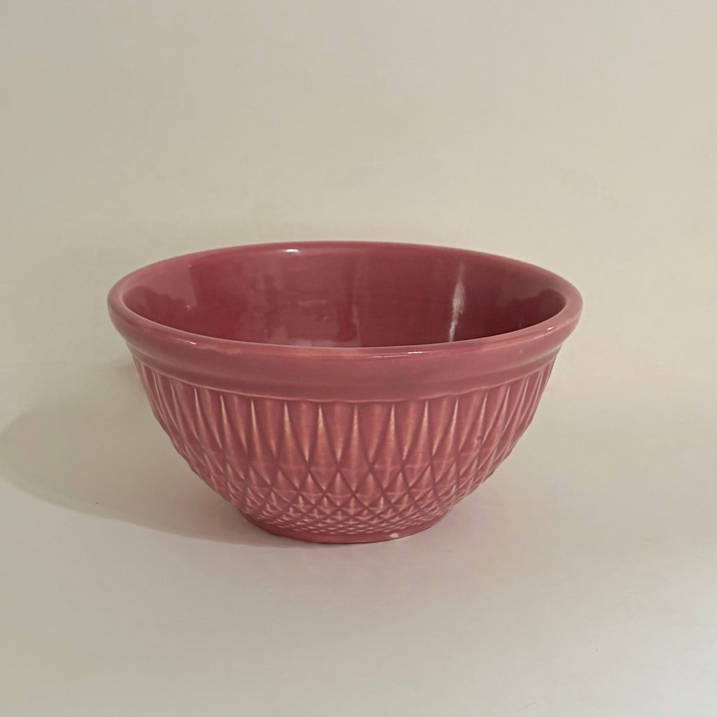 Vintage A.E. HULL Pottery Company Pink Kitchen Bowl Nesting Glossy Diamond