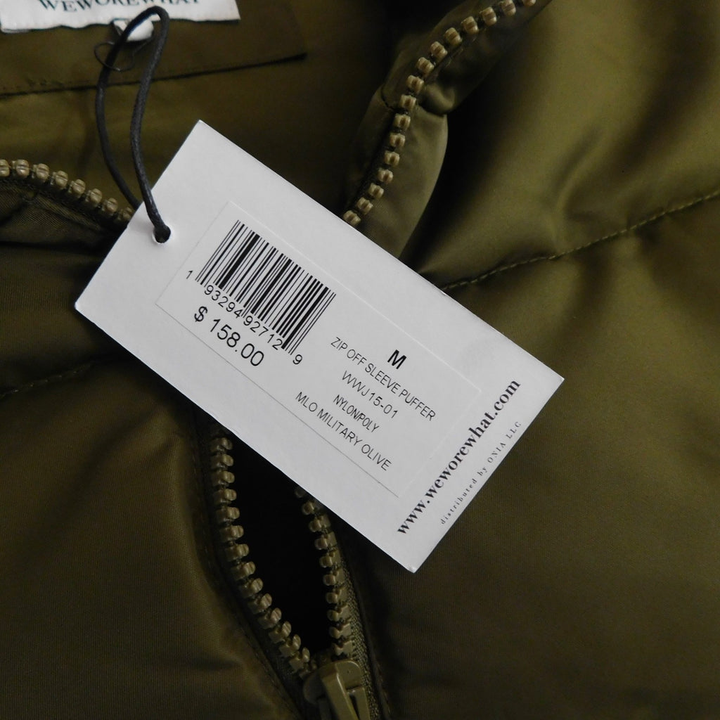 NWT!! WEWOREWHAT Zip Off Sleeve Nylon Puffer Jacket Military Olive Medium
