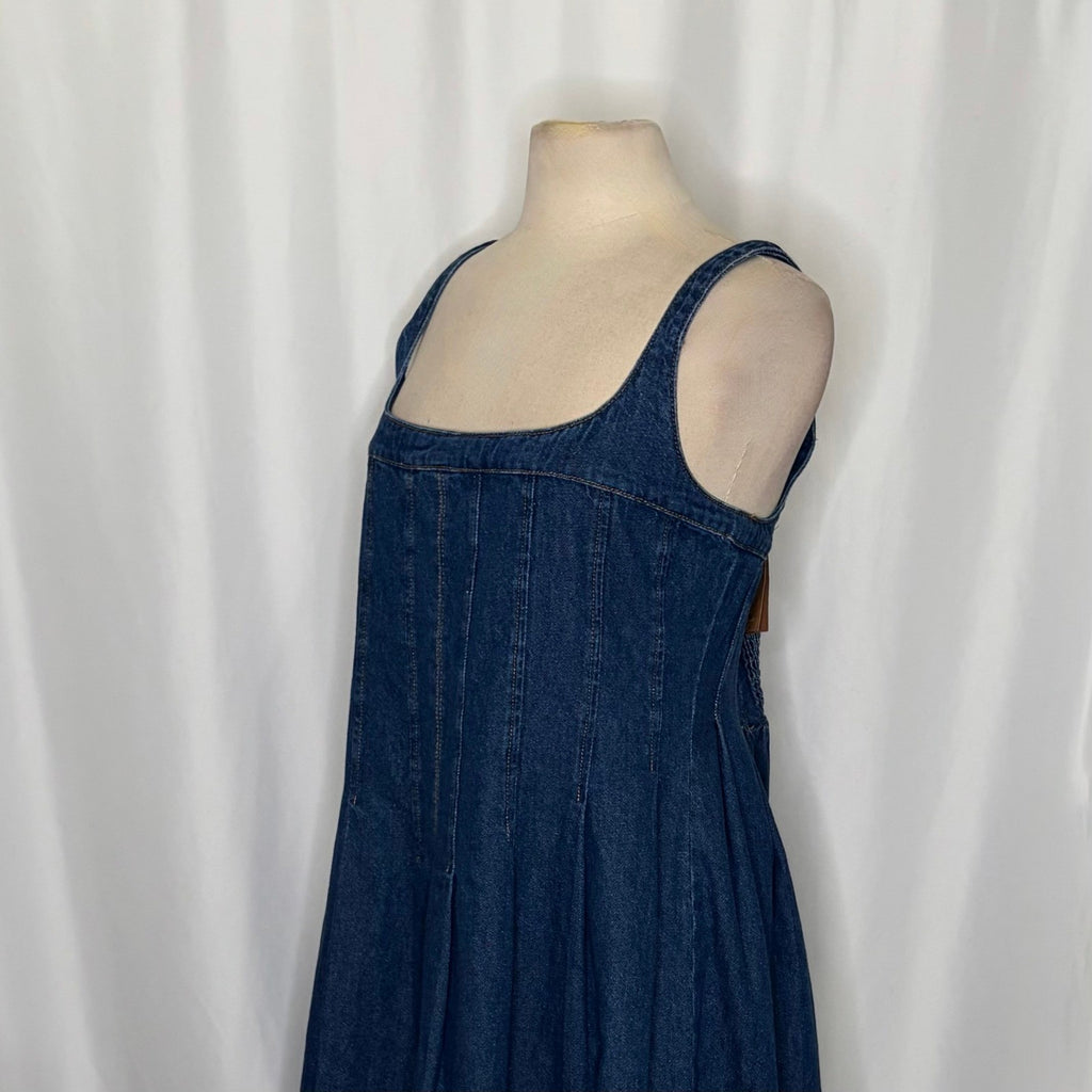 NWT!! REFORMATION Violet Denim Mini Dress Blue Smocked A-Line Skirt Size 12