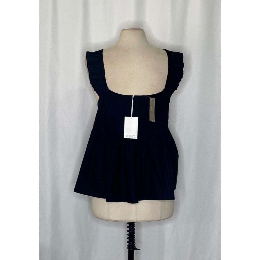 NWT!! J. CREW Pintuck Peplum Top Blouse Solid Black Cotton Poplin Pleated 3X