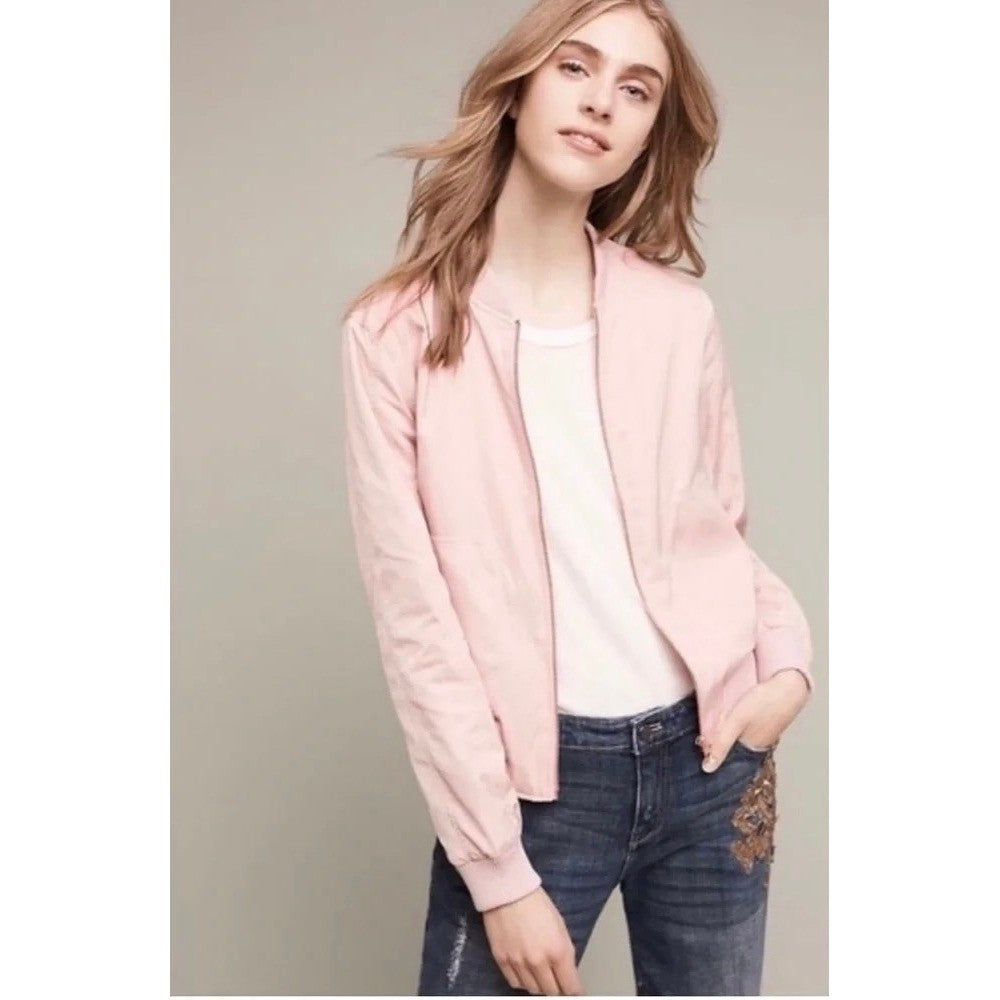 Anthropologie HEI HEI Journey Bomber Jacket Solid Light Pink Sporty Medium