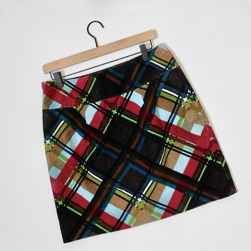 ETCETERA Corduroy Plaid Pencil Skirt Stretch Dark Academia Preppy College Size 8