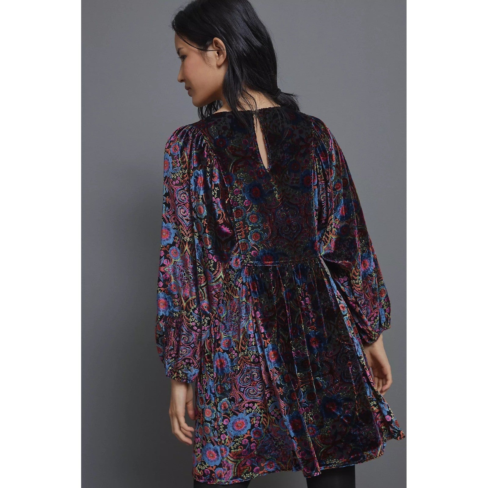 By ANTHROPOLOGIE Mona Floral Burnout Velvet Mini Dress Pockets Party Large
