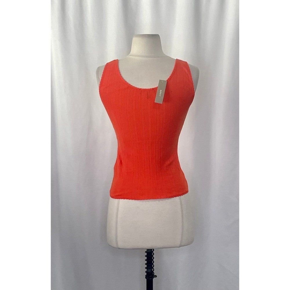 NWT!! J. CREW Pointelle Tank Top Scoop Neck Solid Orange Aperitif Red XX-Small