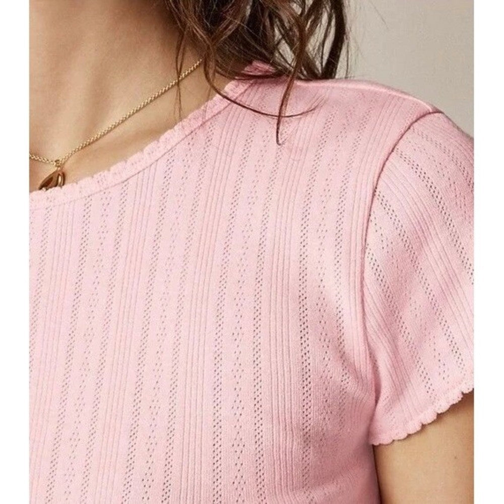 NWT! J. CREW Pointelle Short Sleeve T-Shirt Top Solid Pink Knit XXS XX-Small