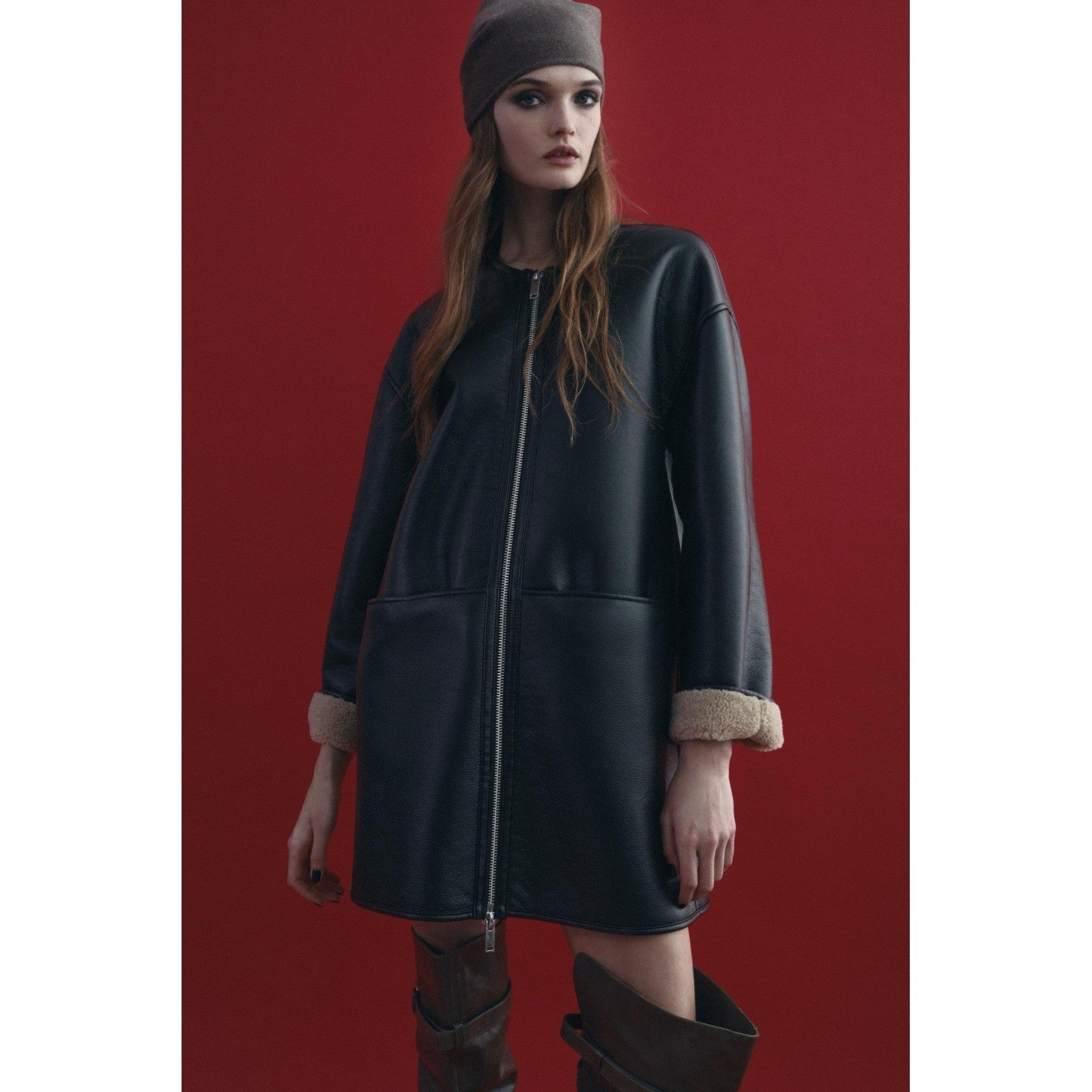 NWT!! ZARA ZW Collection Double Faced Coat Jacket Black Fleece Lining Small