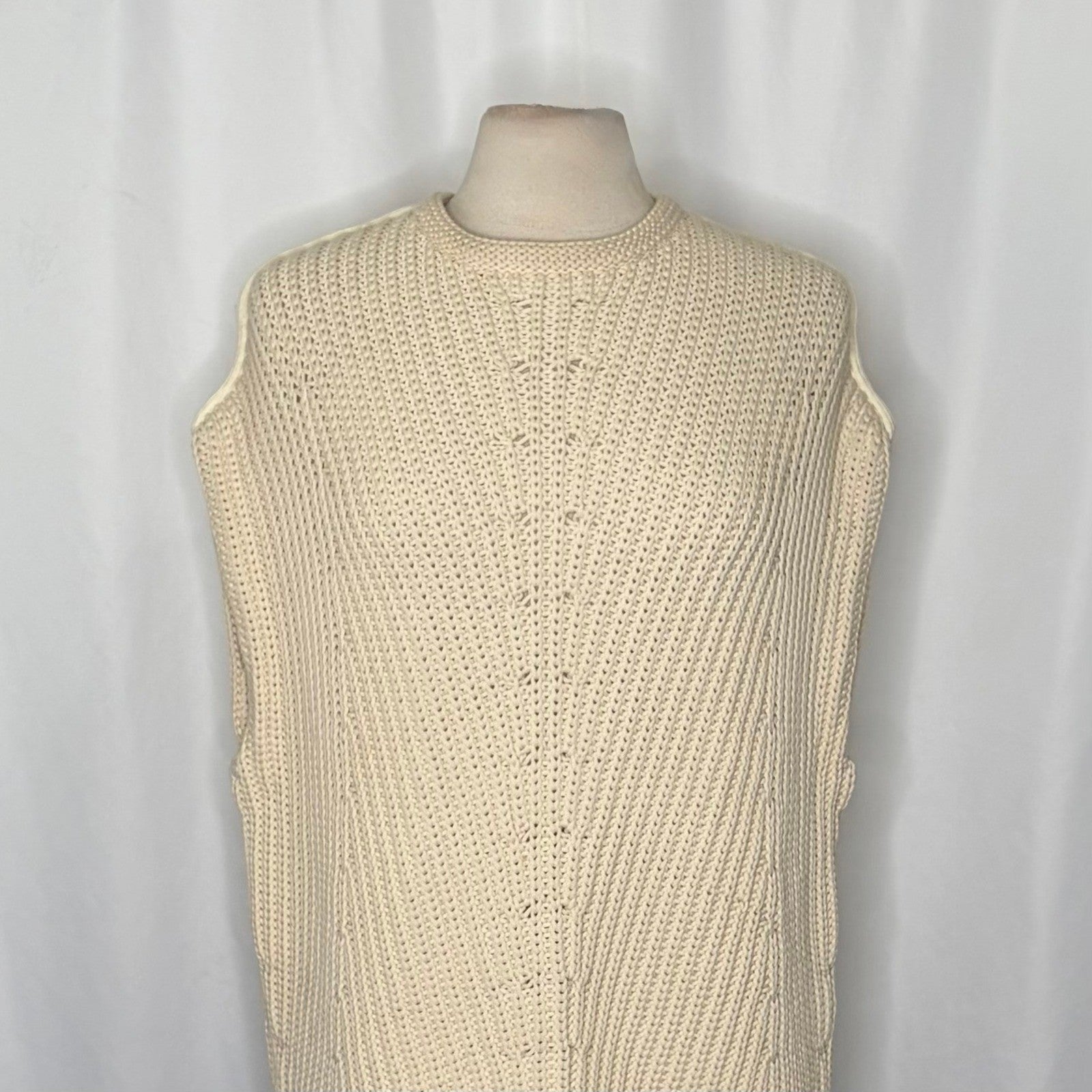 RAG & BONE Shane Sweater Vest Ivory Light Dove Sleeveless Cream Knit Small