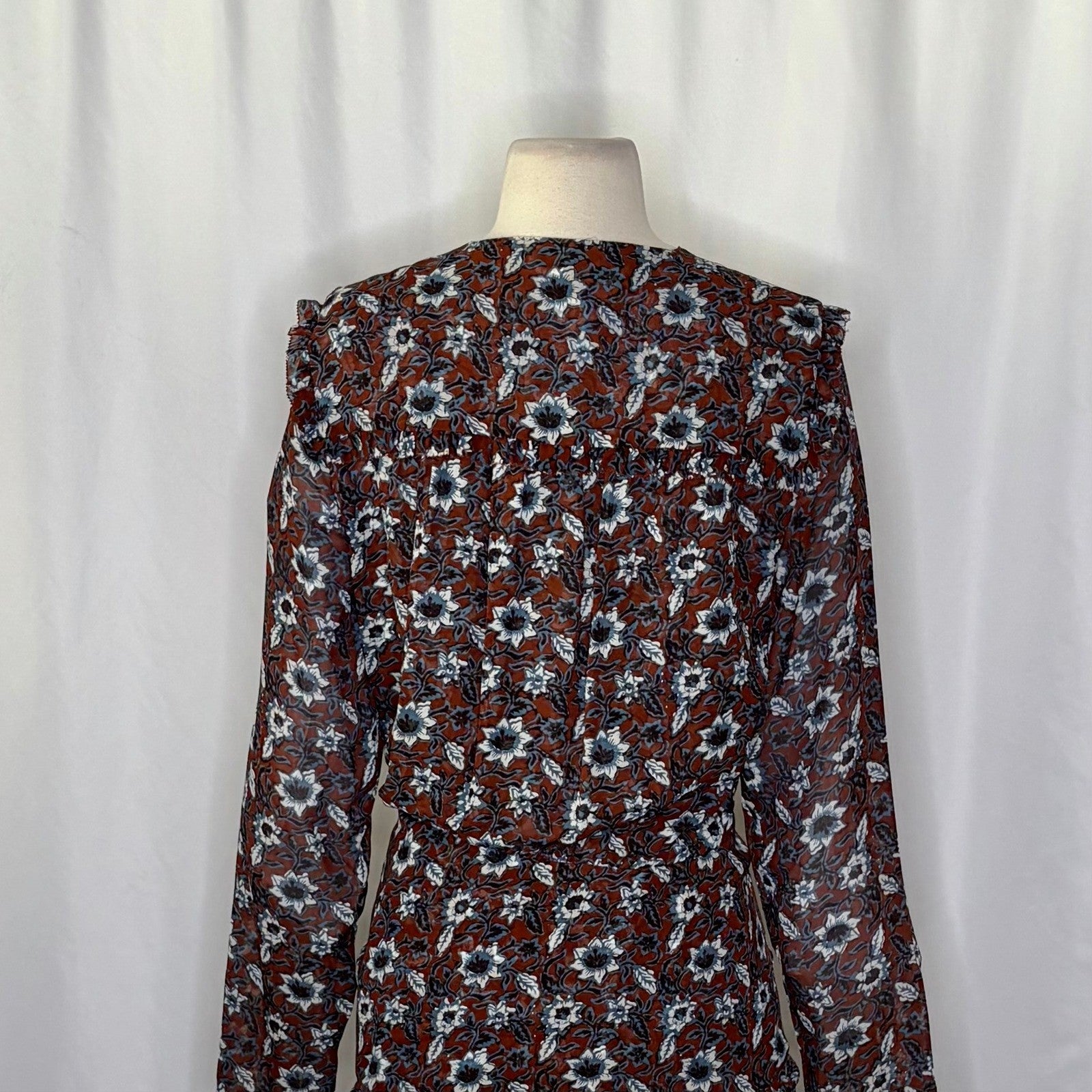 VERONICA BEARD Georgette Silk Floral Anjali Dress Mini Ruched Ruffles Clay 8