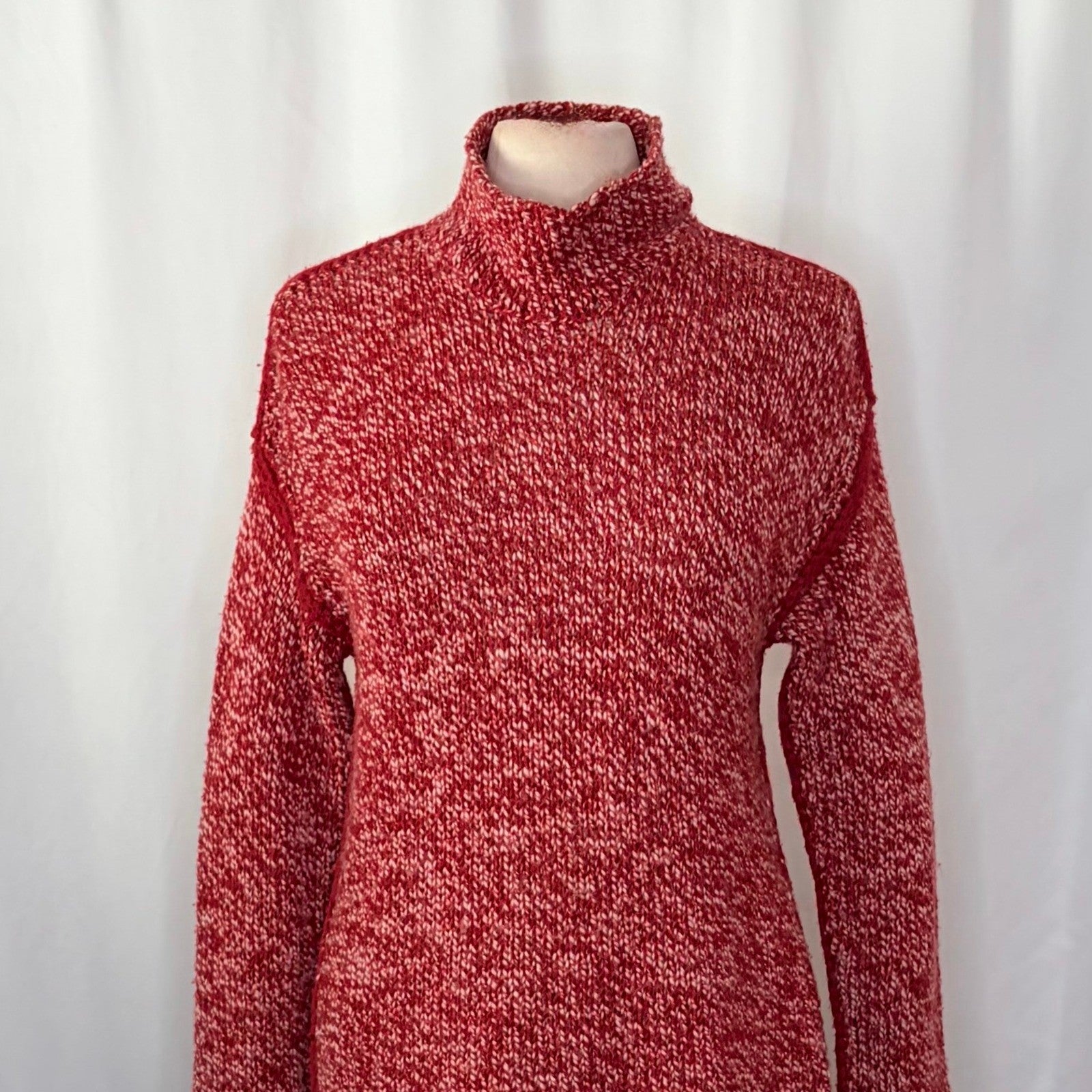 ARMANI COLLEZIONI Red White Wool Mock Neck Sweater Knit Pullover Medium