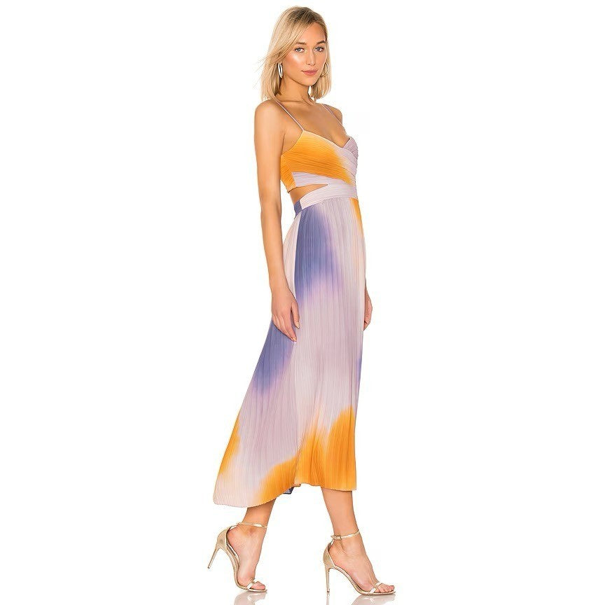 Revolve A.L.C. Sienna Dress Pastel Ombré Pleated Midi Dress Faux Wrap Size 6