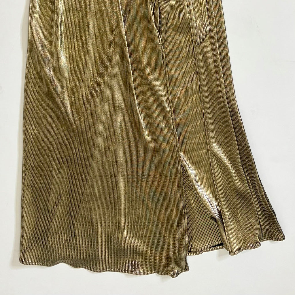 SHOW ME YOUR MUMU Jane Jumpsuit Gold Metallic Wrap Tie Waist Party Glam Small