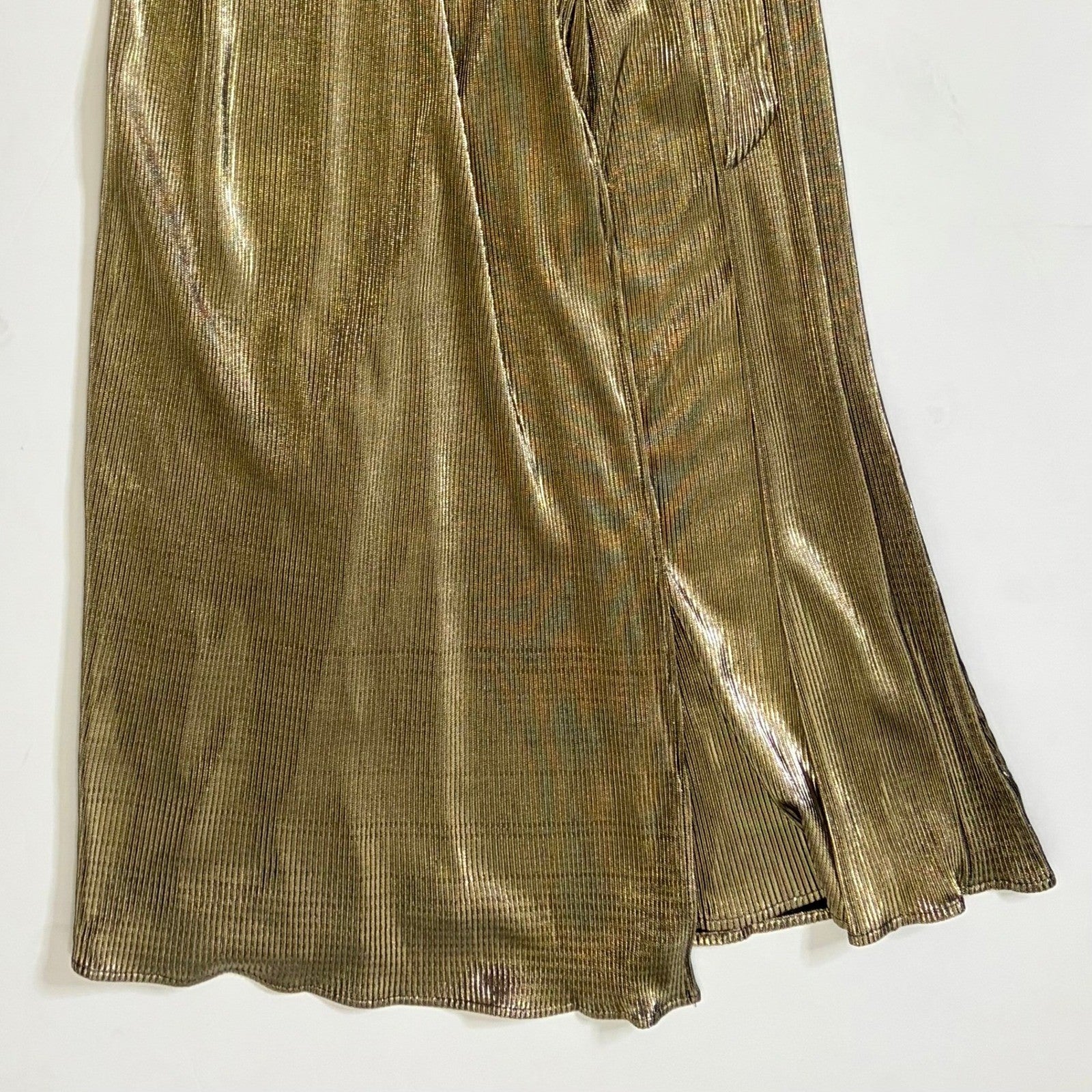SHOW ME YOUR MUMU Jane Jumpsuit Gold Metallic Wrap Tie Waist Party Glam Small