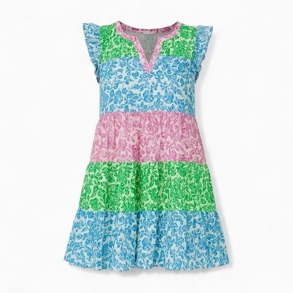ROLLER RABBIT Aitona Pippa Dress Tiered Tropical Floral Jungle Print Small