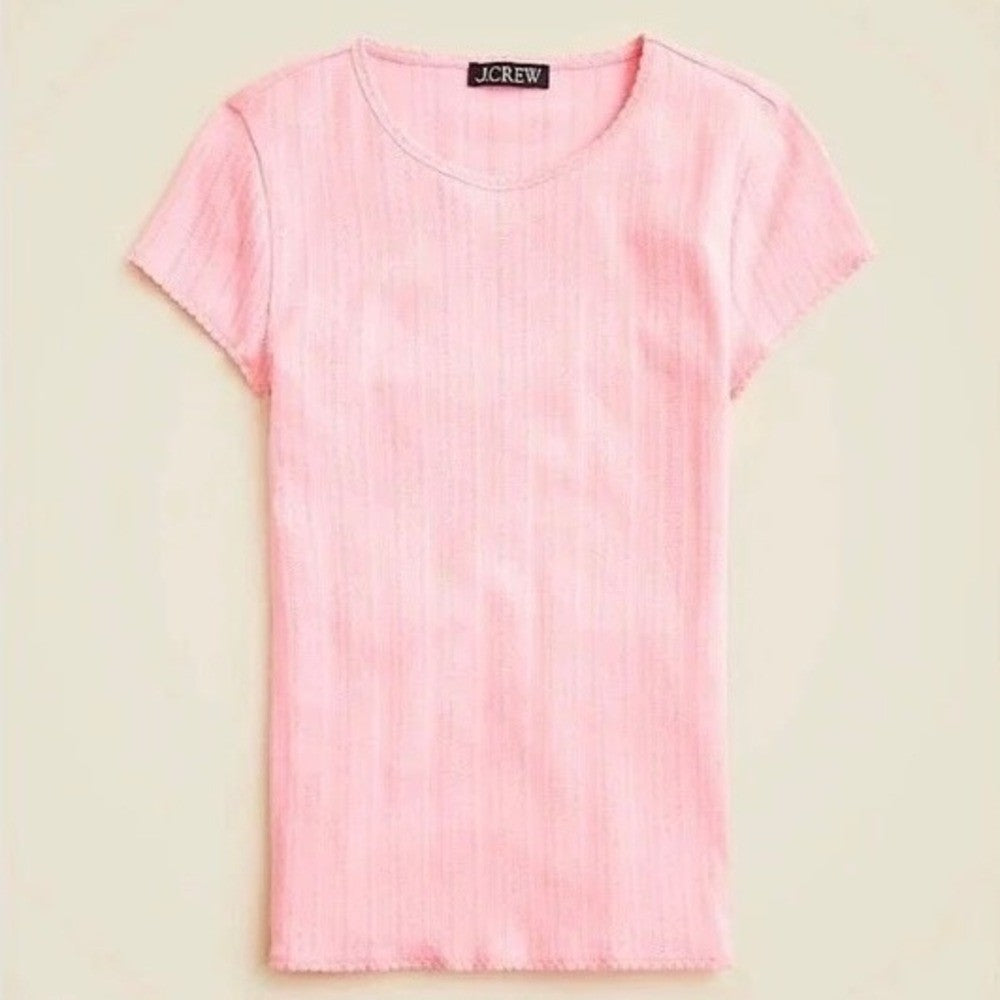 NWT! J. CREW Pointelle Short Sleeve T-Shirt Top Solid Pink Knit XXS XX-Small