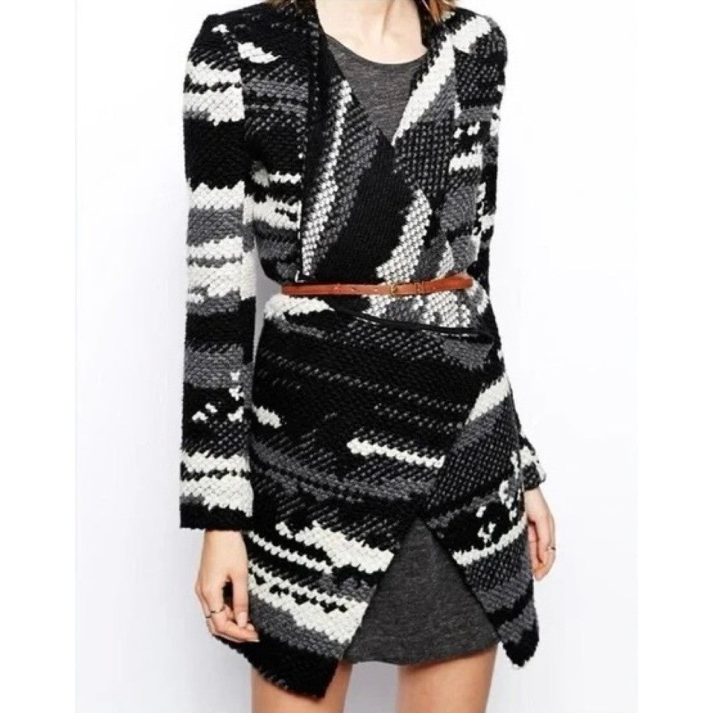 GUEST EDITOR Open Front Wool Jacket Black Gray Aztec Southwestern Western Small
