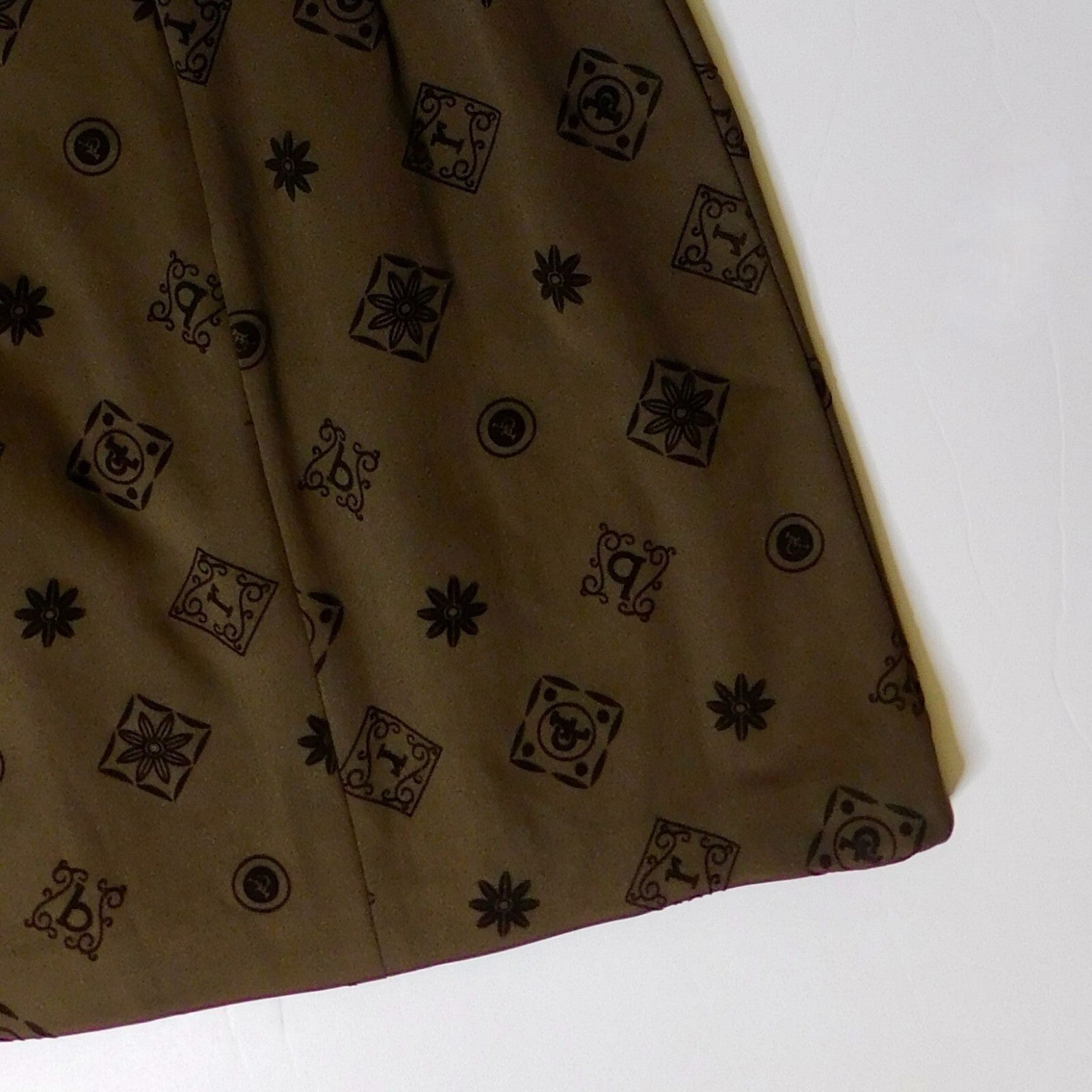 ROCCOBAROCCO Jeans Italian Brown Logo Print A-Line Skirt Flocked Office Size 8