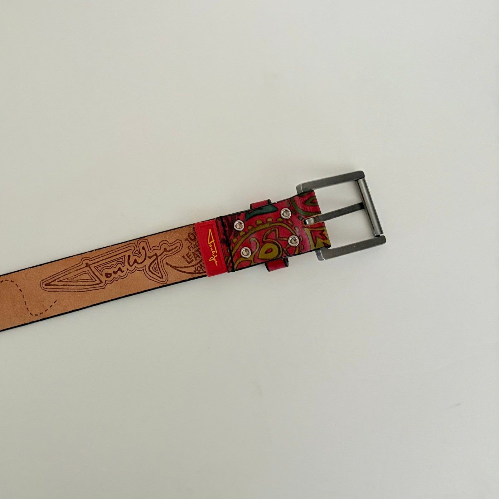 Unisex JON WYE Leather Paisley Belt Western Retro Made in USA Men Women 46"
