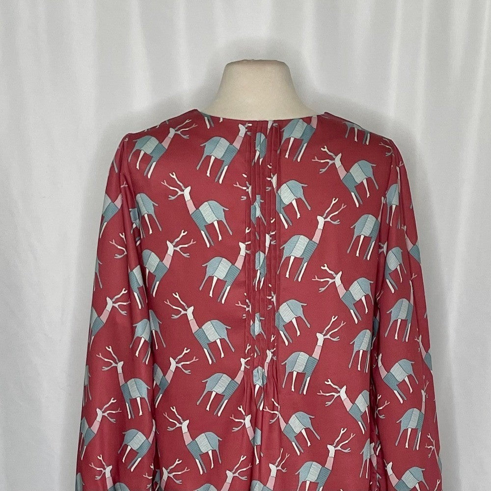 Anthropologie GEISHA DESIGNS Reindeer Deer Print Pleated Top Blouse Medium