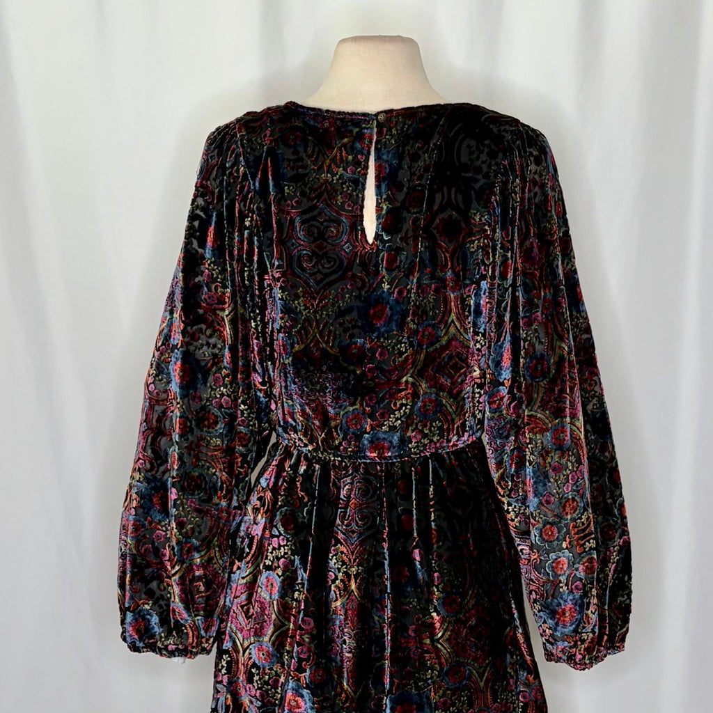 By ANTHROPOLOGIE Mona Floral Burnout Velvet Mini Dress Pockets Party Large