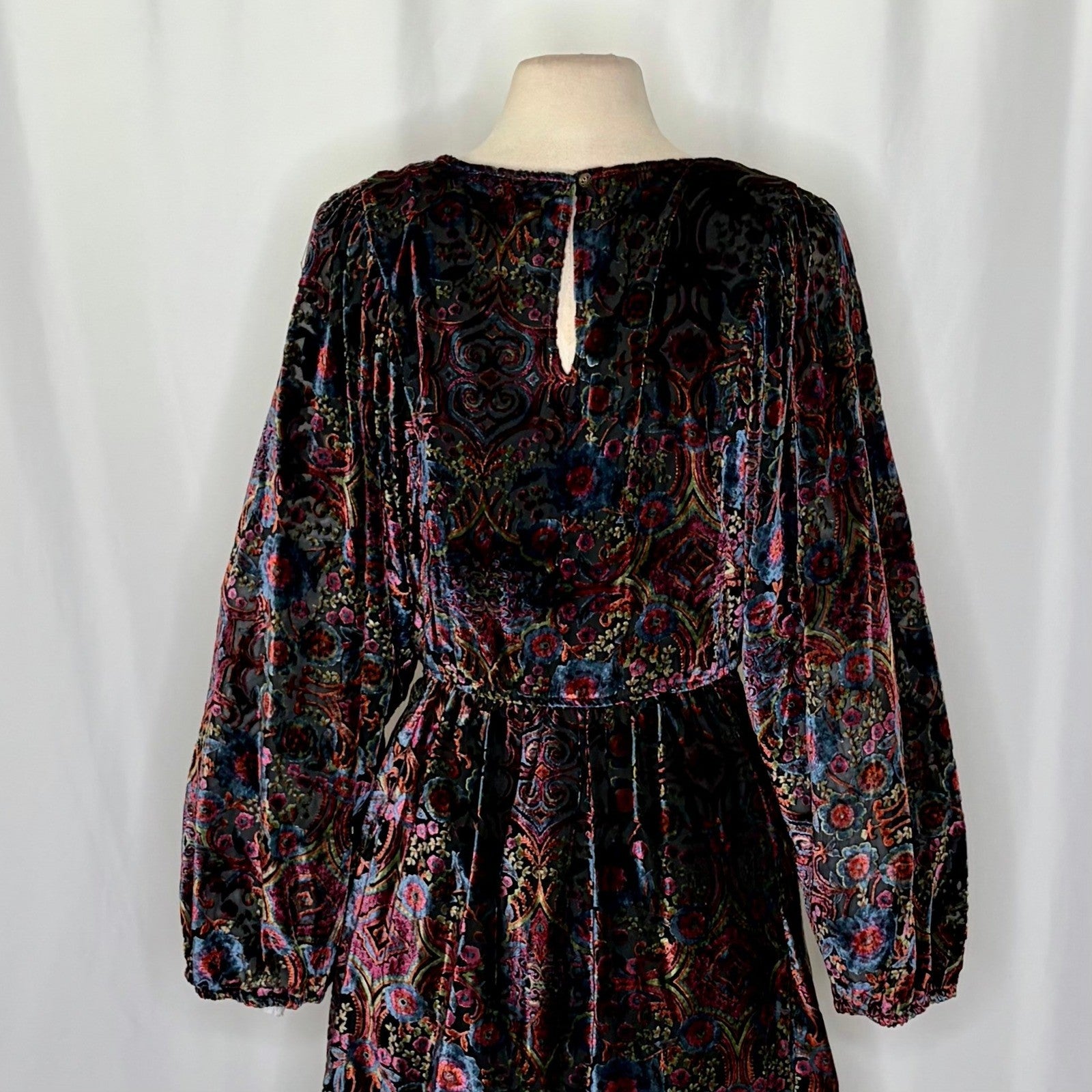 By ANTHROPOLOGIE Mona Floral Burnout Velvet Mini Dress Pockets Party Large