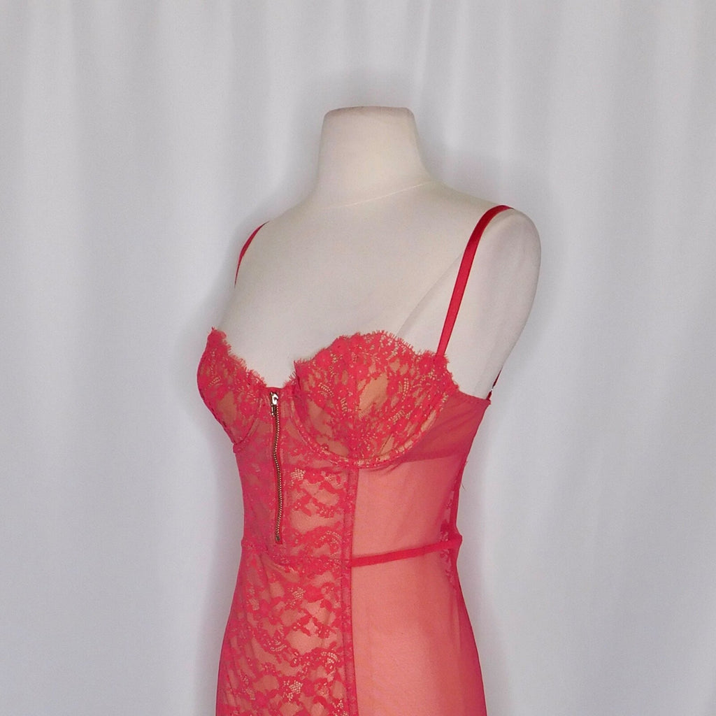 VICTORIA'S SECRET Barbie Hot Pink Lace Corset Bustier Garter Lingerie 34C