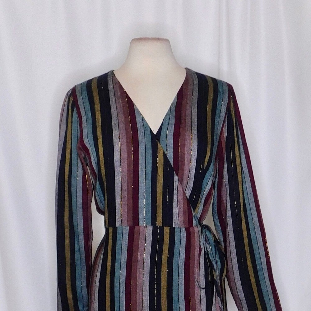 NWT!! RAILS Lola Varadero Stripe Wrap Dress Tie Waist Metallic Mini Medium