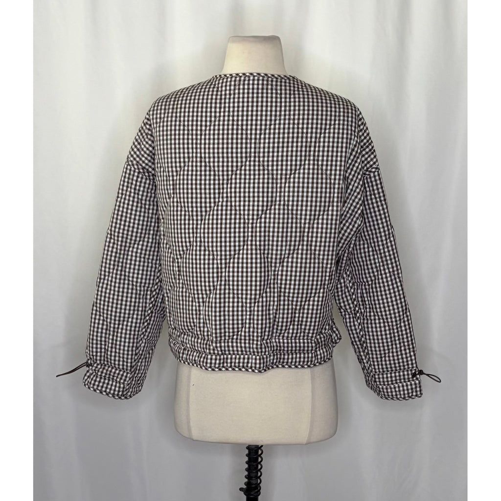 NWT!! MOD REF The Rochelle Jacket Brown White Gingham Check Quilted X-Small