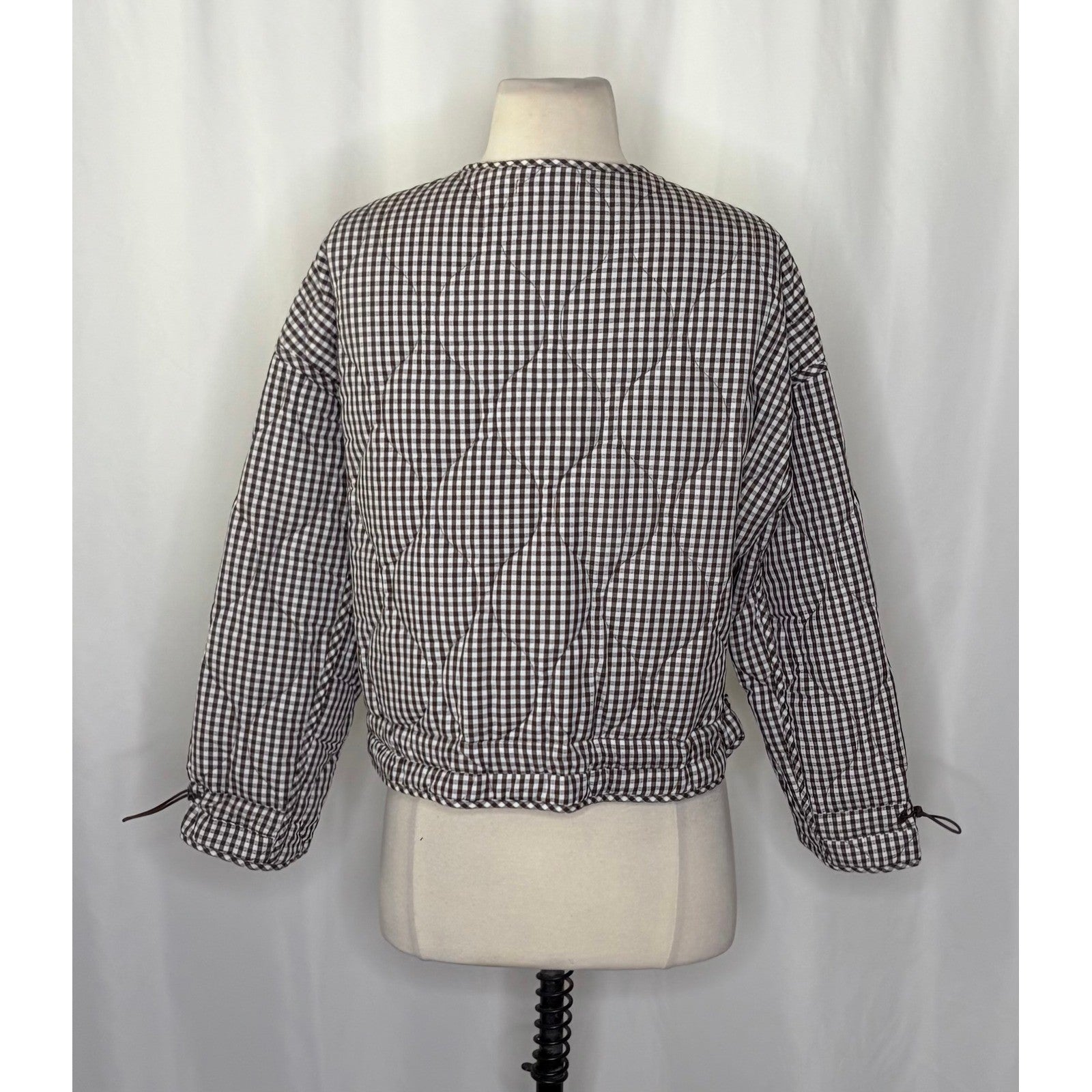 NWT!! MOD REF The Rochelle Jacket Brown White Gingham Check Quilted X-Small