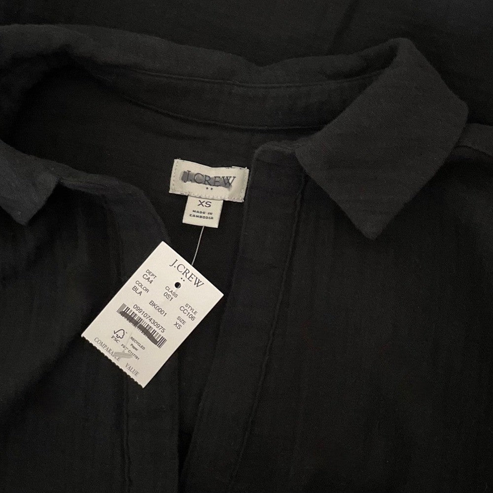 NWT!! J. CREW Factory Short Sleeve Popover Dress Solid Black Travel Vacation XS