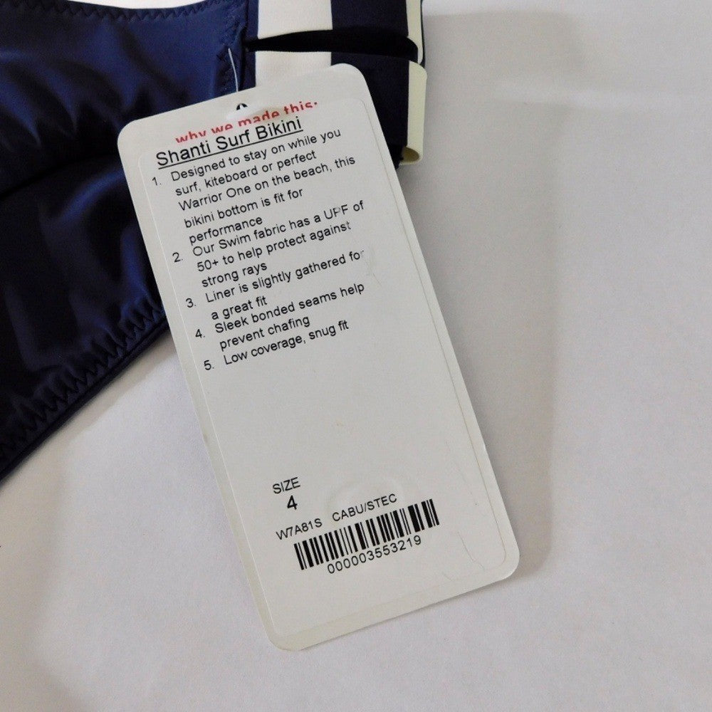 NWT!! LULULEMON Athletica Shanti Surf Bikini Bottoms Cadet Blue Stripe Size 4