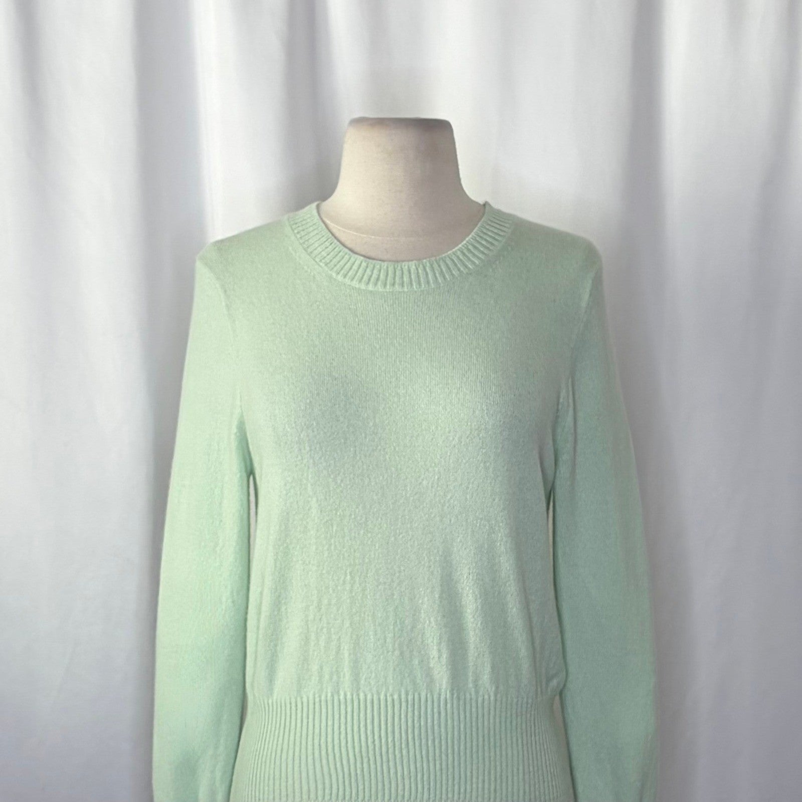 NWT!! J. CREW Cashmere Shrunken Crewneck Sweater Green Sheer Mint Knit Small