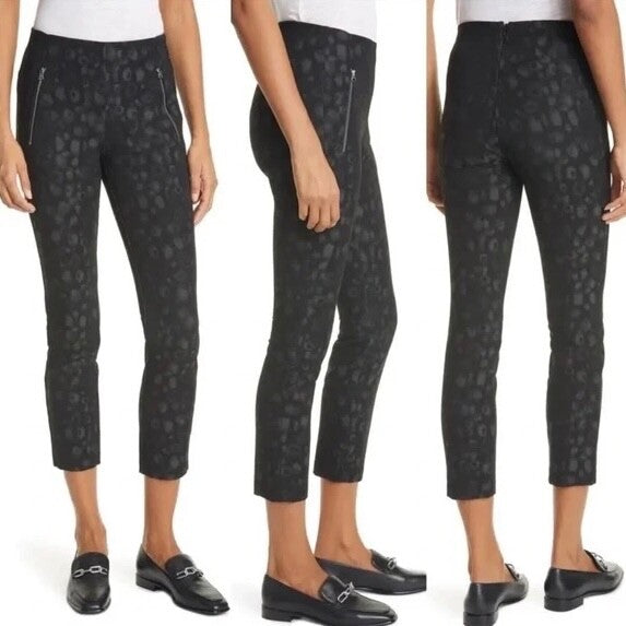 RAG & BONE Simone Leopard Print Zip Pocket Pants Black Gray Animal Crop Size 0