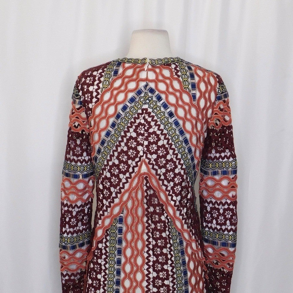 TORY BURCH Beauvoir Guipure Lace Embroidered Crochet Dress Shift Romantic Size 2