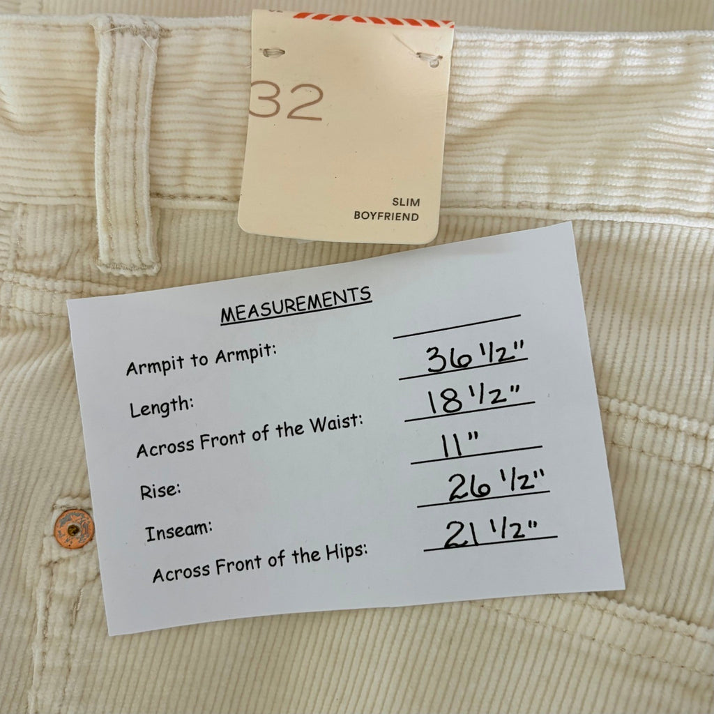 NEW!! Anthropologie PILCRO High Rise Slim Boyfriend Corduroy Pants Ivory Size 32