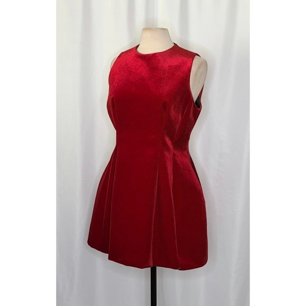 NWT! ZARA Voluminous Red Velvet Dress Valentine Date Party Mini Structured Large