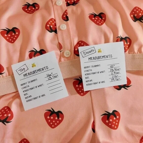 NEW!! STRAWBERRY Print Red Pink Cropped Loungewear Two Piece Set X-Large