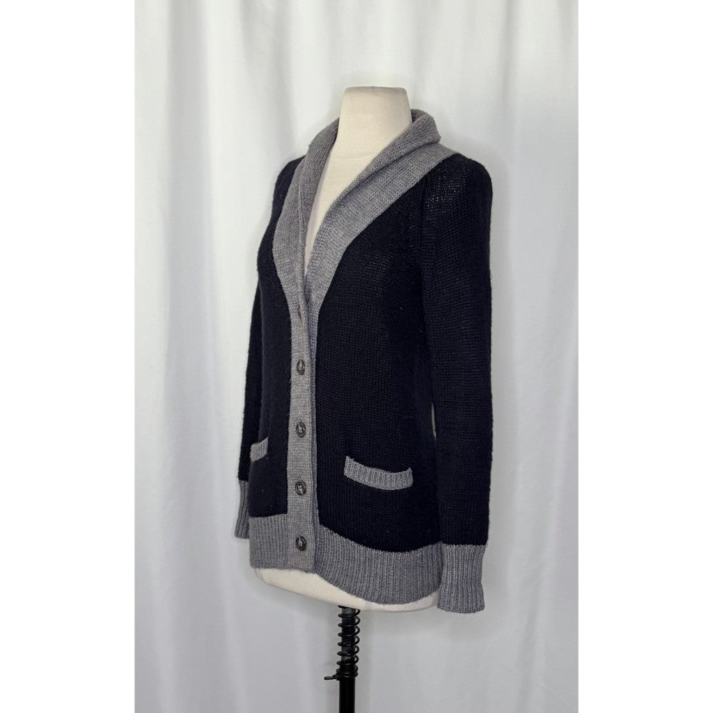 J. CREW Shawl Collar Boyfriend Cardigan Sweater Wool Mohair Navy Blue Gray XS