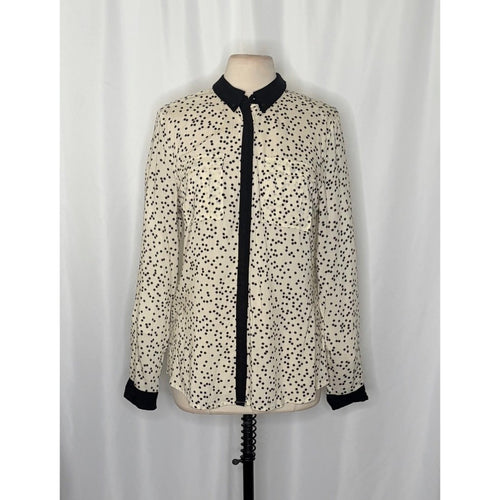 Anthropologie MAEVE Bagatelle Buttondown Shirt Ivory Black Polka Dot Pockets 10