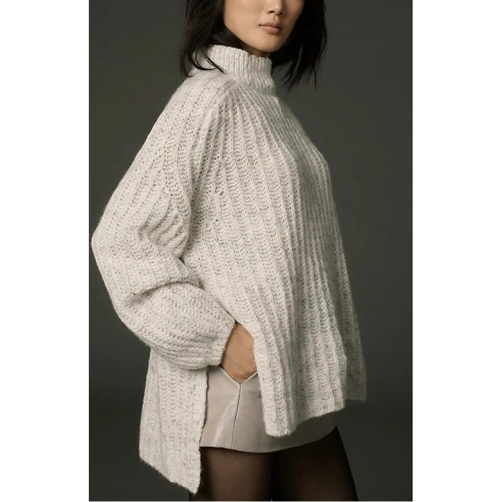 Anthropologie PILCRO Textured Tunic Sweater Gray Marled Knit Wool Linen Medium