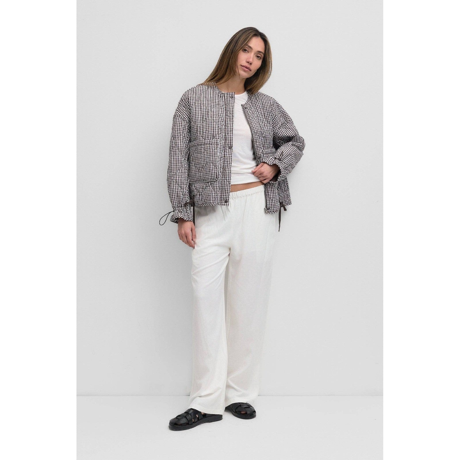 NWT!! MOD REF The Rochelle Jacket Brown White Gingham Check Quilted X-Small
