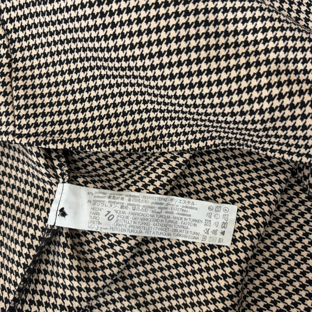 ZARA Houndstooth Black Tan Shirtdress Ruched Preppy Plaid Shirt Dress Medium