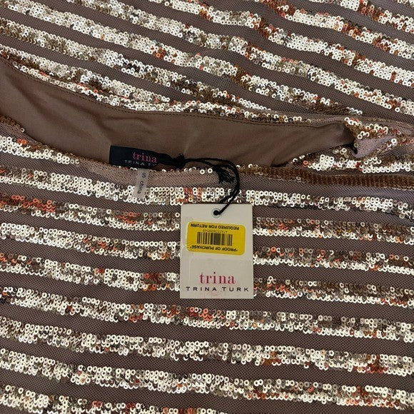 NWT!! Trina TRINA TURK Sequin Stripe Mini Party Cocktail Dress Gold Shift Small