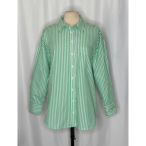 Anthropologie MAEVE The Bennet Green Stripe Buttondown Shirt Top Medium