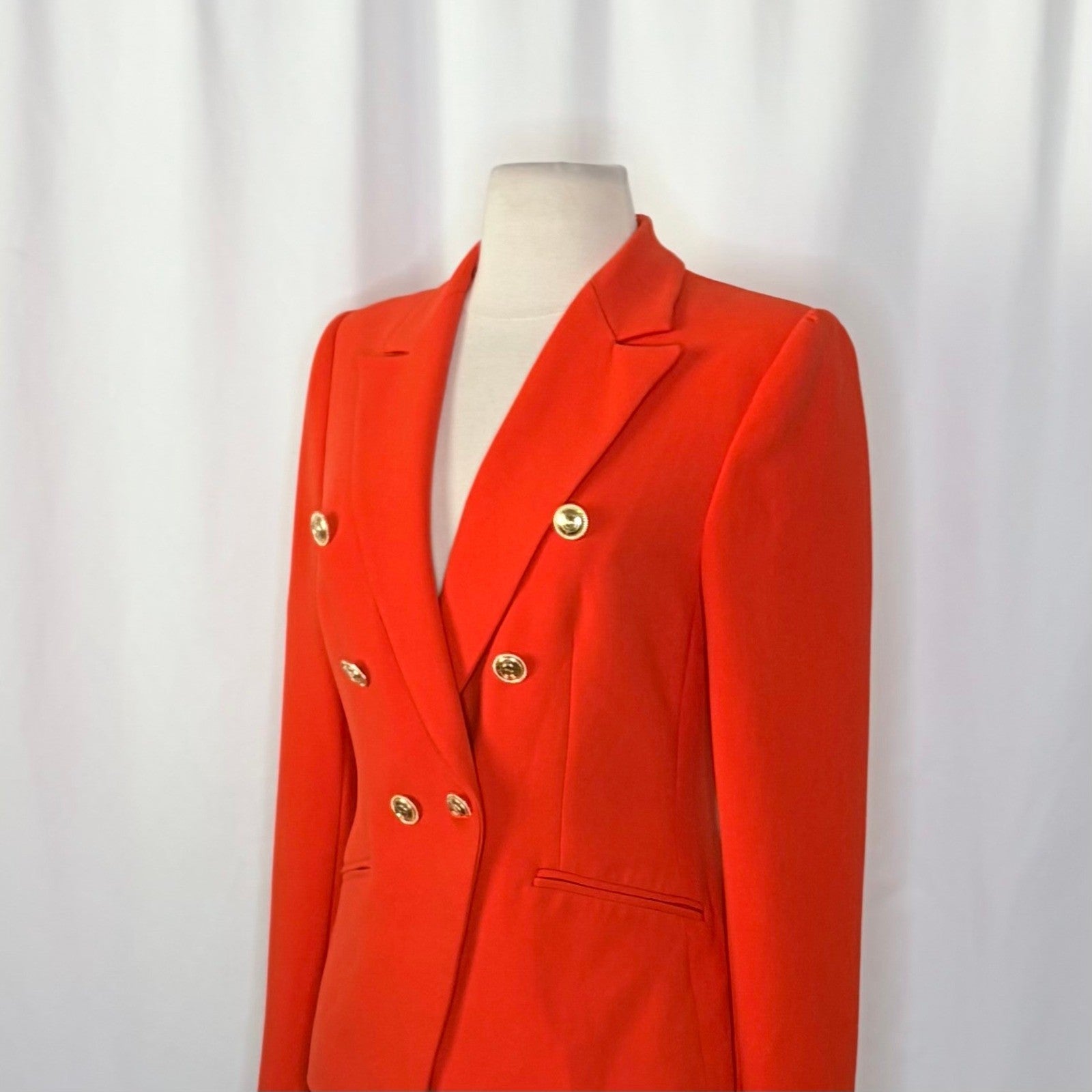 KAREN MILLEN Red Tailored Button Military Blazer Jacket Solid Gold Buttons US 6