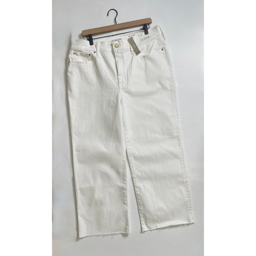 NWT!! J. CREW '96 Slim Wide Jeans Retro Raw Hems Solid White Preppy Frayed 33