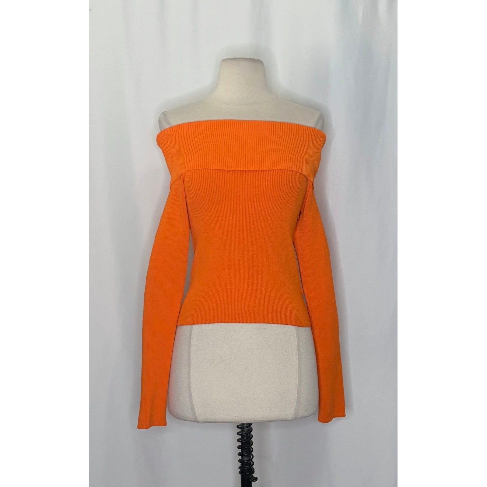ALICE + OLIVIA Dolan Pullover Orange Blaze Knit Off The Shoulder Sweater Small