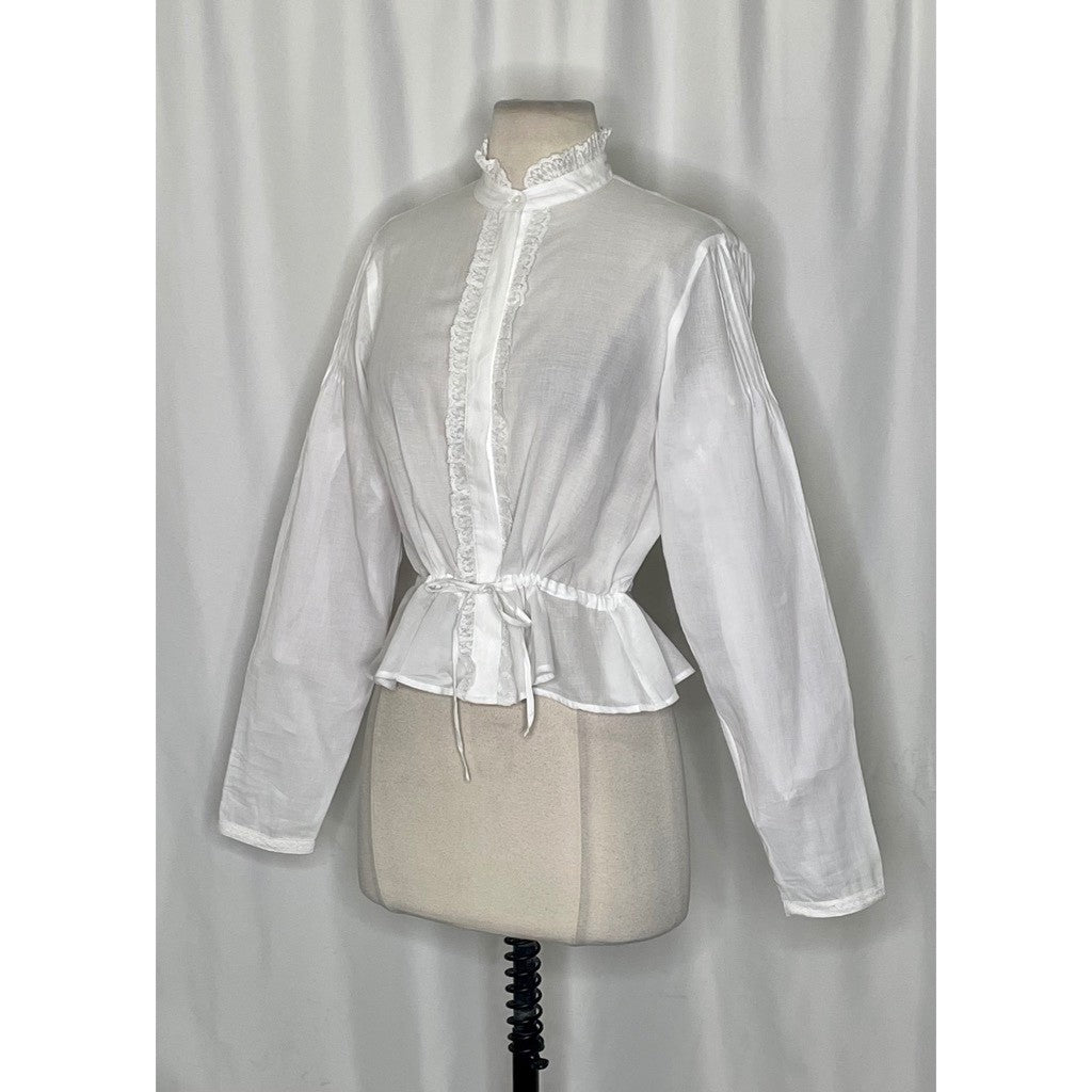 NWT!! J. CREW Lace Trim Cinched-Waist Cotton Voile White Top Blouse X-Small