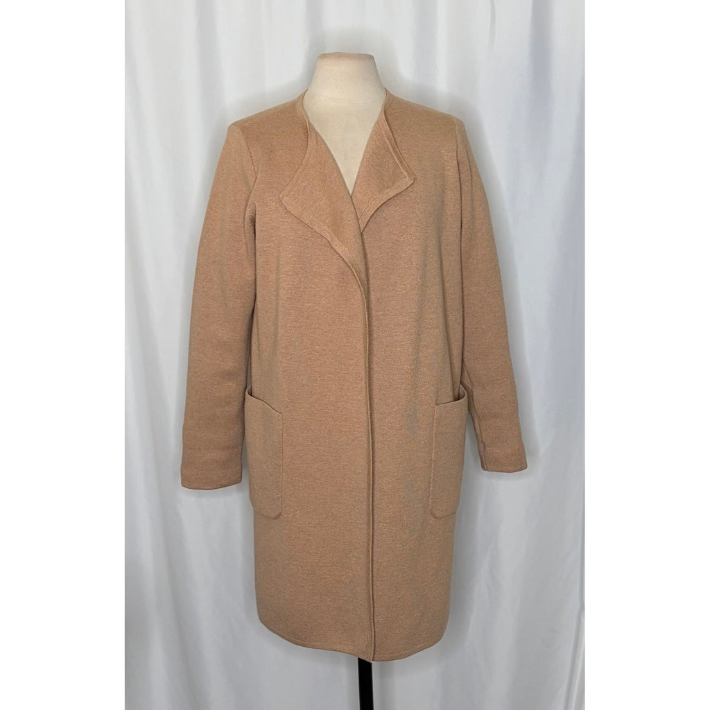 J. CREW Juliette Collarless Sweater Blazer Solid Tan Brown Longline Knit Small