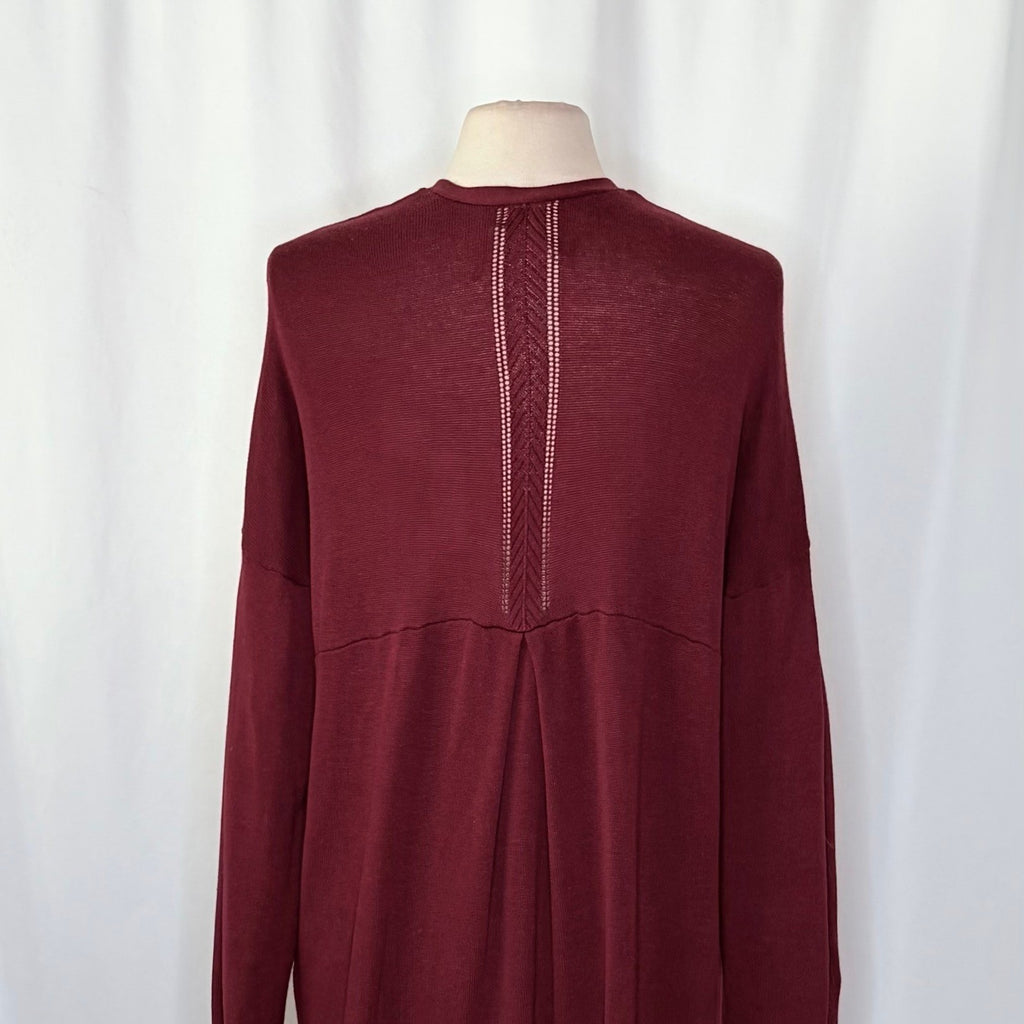 By ANTHROPOLOGIE Pointelle Long Cardigan Sweater Purple Burgundy Cottage Medium