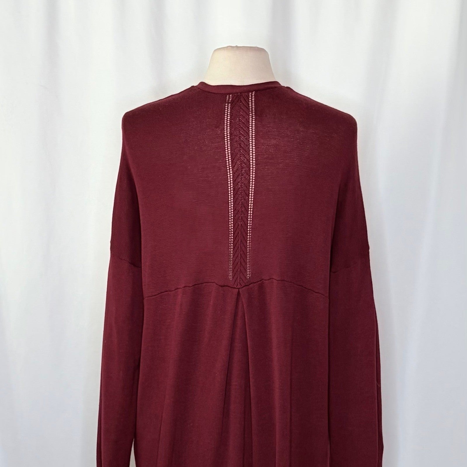 By ANTHROPOLOGIE Pointelle Long Cardigan Sweater Purple Burgundy Cottage Medium